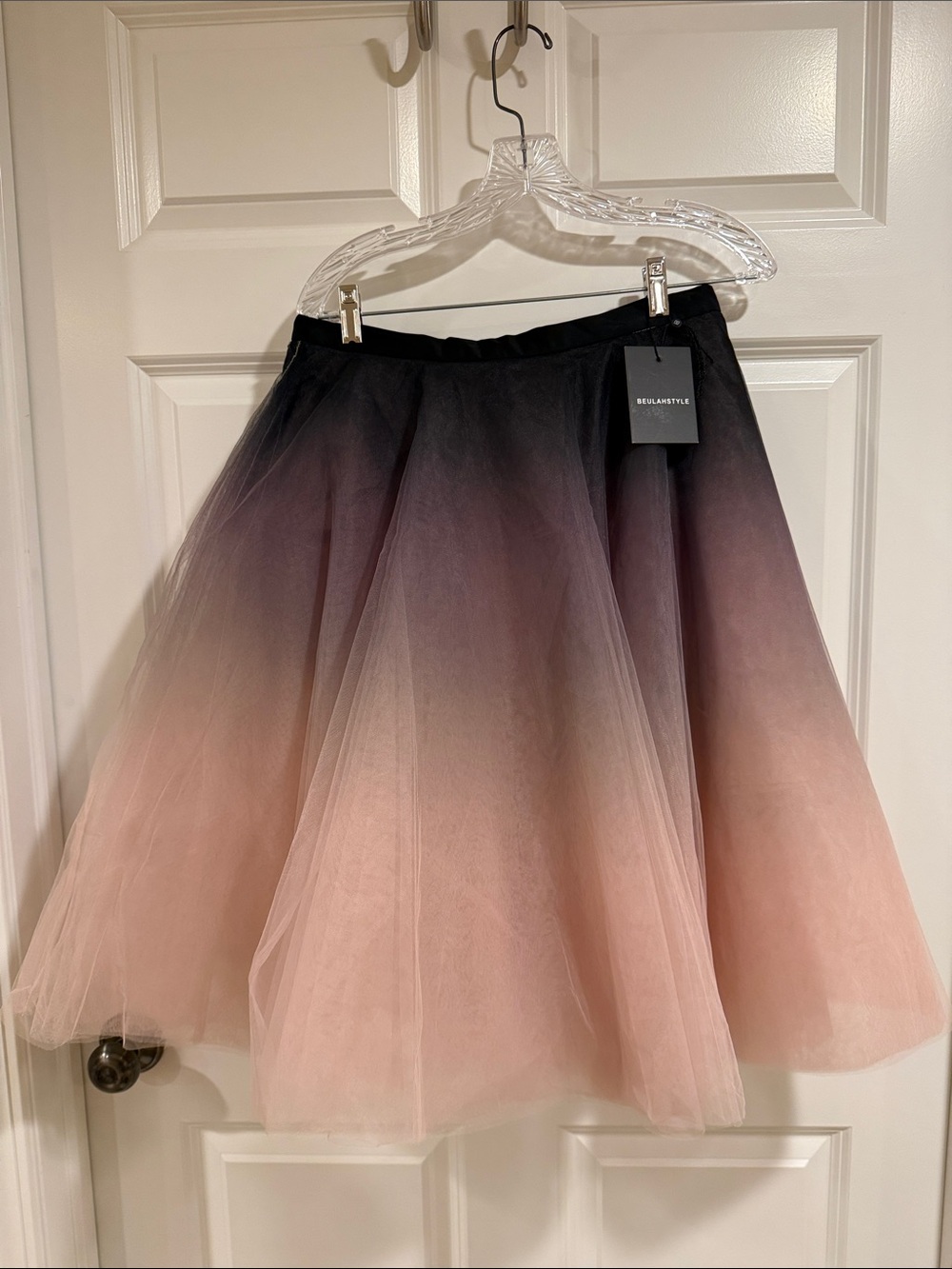 Beulah Ombre Black to Blush Tulle A-Line Skirt NWT